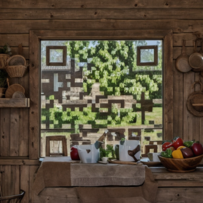 Rustic, hand-crafted wooden bowl, set on a farmhouse kitchen table with fresh produce and a sunny window in the background